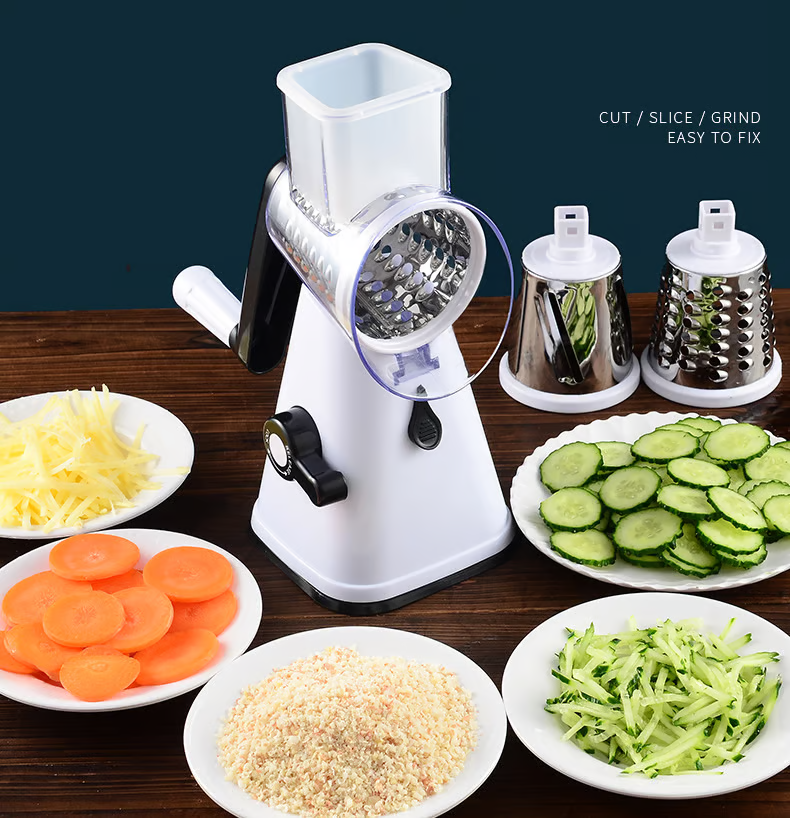 Rotary Vegetable Grater | Drum Cutting Blades | Secure Non-Slip Suction Base | SliceCraft