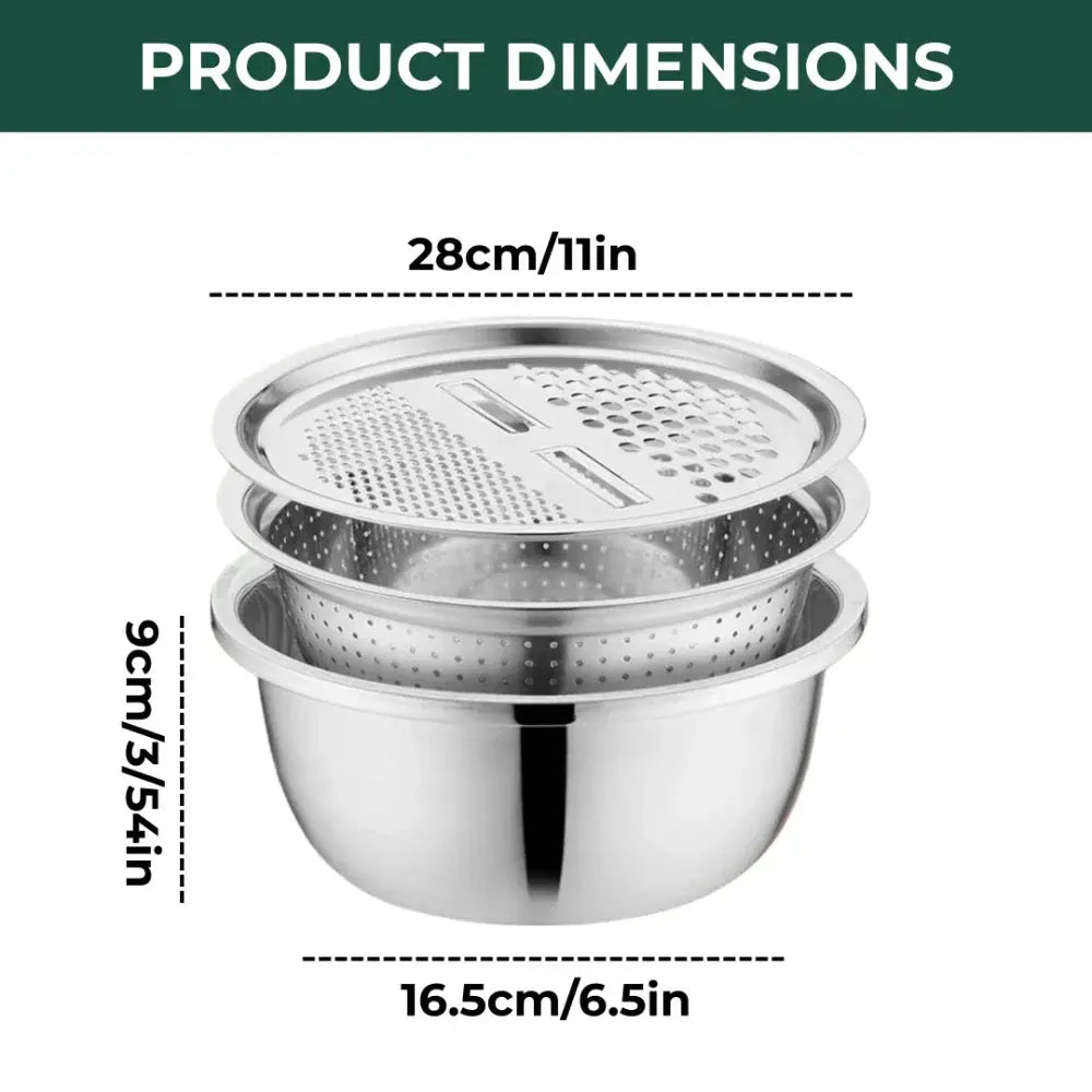 3-in-1 Batter Bowl Set | Built-In Grid and Drainage Feature | Compact and Nesting Design | MultiPrep